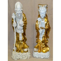 GRANDE COPPIA STATUE CINESI BUDDISTE DIO SHOULAO QUAN YIN porcellana SCULTURA 
