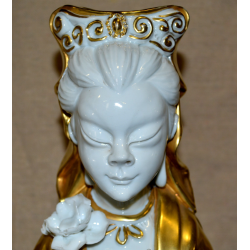 GRANDE COPPIA STATUE CINESI BUDDISTE DIO SHOULAO QUAN YIN porcellana SCULTURA 