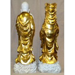 GRANDE COPPIA STATUE CINESI BUDDISTE DIO SHOULAO QUAN YIN porcellana SCULTURA 