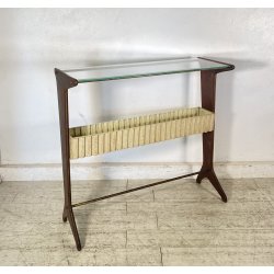 CONSOLLE TAVOLINO LEGNO VETRO DESIGN ATTR. CESARE LACCA ANNI 50 ITALY BAR SERVO