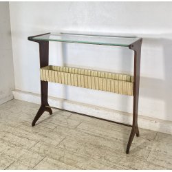 CONSOLLE TAVOLINO LEGNO VETRO DESIGN ATTR. CESARE LACCA ANNI 50 ITALY BAR SERVO