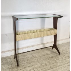 CONSOLLE TAVOLINO LEGNO VETRO DESIGN ATTR. CESARE LACCA ANNI 50 ITALY BAR SERVO