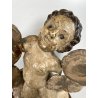 ANTICO PUTTO NUVOLE VOLUTE LEGNO SCOLPITO GESSATO DIPINTO 32cm/h XVII sec. USURA