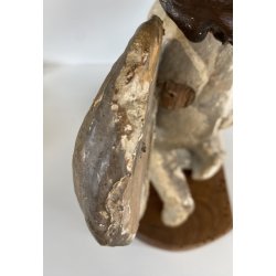 ANTICO PUTTO NUVOLE VOLUTE LEGNO SCOLPITO GESSATO DIPINTO 32cm/h XVII sec. USURA