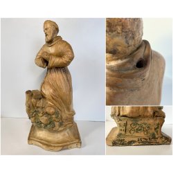 SCULTURA TERRACOTTA San Francesco D'Assisi PREGHIERA STATUA DEVOZIONALE 37cm/h