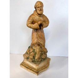 SCULTURA TERRACOTTA San Francesco D'Assisi PREGHIERA STATUA DEVOZIONALE 37cm/h