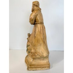 SCULTURA TERRACOTTA San Francesco D'Assisi PREGHIERA STATUA DEVOZIONALE 37cm/h