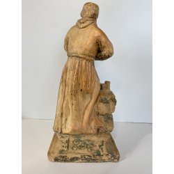 SCULTURA TERRACOTTA San Francesco D'Assisi PREGHIERA STATUA DEVOZIONALE 37cm/h