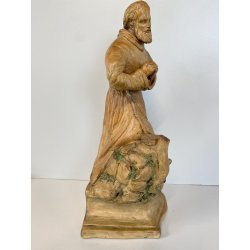 SCULTURA TERRACOTTA San Francesco D'Assisi PREGHIERA STATUA DEVOZIONALE 37cm/h