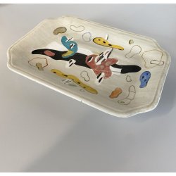 VASSOIO CERAMICA SCR Revelli LAVENO DECORO SMALTO POLICROMO FORME ORGANICHE MCM