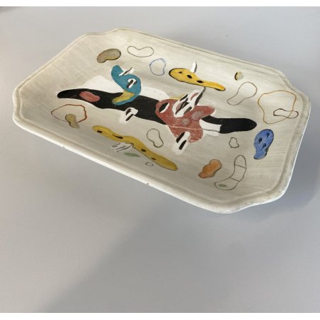 VASSOIO CERAMICA SCR Revelli LAVENO DECORO SMALTO POLICROMO FORME ORGANICHE MCM