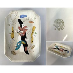 VASSOIO CERAMICA SCR Revelli LAVENO DECORO SMALTO POLICROMO FORME ORGANICHE MCM