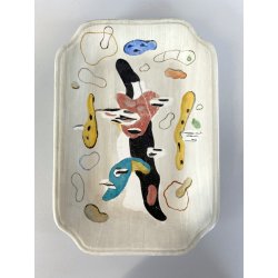 VASSOIO CERAMICA SCR Revelli LAVENO DECORO SMALTO POLICROMO FORME ORGANICHE MCM