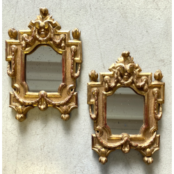COPPIA ANTICO SPECCHIO CORNICE LEGNO CARTAGLORIA SCOLPITO DORATO FOGLIA ORO '800