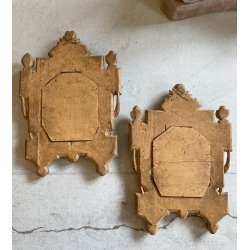 COPPIA ANTICO SPECCHIO CORNICE LEGNO CARTAGLORIA SCOLPITO DORATO FOGLIA ORO '800