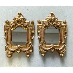 COPPIA ANTICO SPECCHIO CORNICE LEGNO CARTAGLORIA SCOLPITO DORATO FOGLIA ORO '800