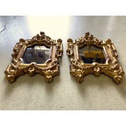 COPPIA ANTICO SPECCHIO CORNICE LEGNO CARTAGLORIA SCOLPITO DORATO FOGLIA ORO '800