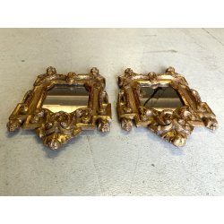 COPPIA ANTICO SPECCHIO CORNICE LEGNO CARTAGLORIA SCOLPITO DORATO FOGLIA ORO '800