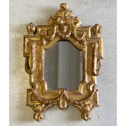 COPPIA ANTICO SPECCHIO CORNICE LEGNO CARTAGLORIA SCOLPITO DORATO FOGLIA ORO '800