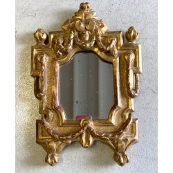 COPPIA ANTICO SPECCHIO CORNICE LEGNO CARTAGLORIA SCOLPITO DORATO FOGLIA ORO '800