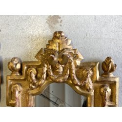 COPPIA ANTICO SPECCHIO CORNICE LEGNO CARTAGLORIA SCOLPITO DORATO FOGLIA ORO '800