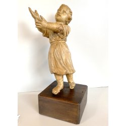 ANTICA SCULTURA TERRACOTTA GESU' BAMBINO BENEDICENTE BASE LEGNO MANCANZE '700