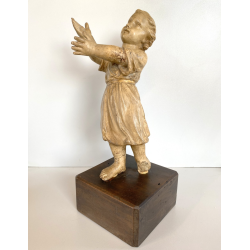 ANTICA SCULTURA TERRACOTTA GESU' BAMBINO BENEDICENTE BASE LEGNO MANCANZE '700