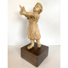 ANTICA SCULTURA TERRACOTTA GESU' BAMBINO BENEDICENTE BASE LEGNO MANCANZE '700