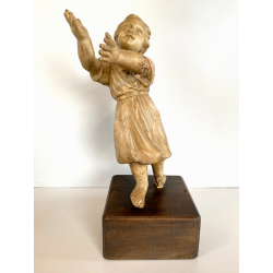ANTICA SCULTURA TERRACOTTA GESU' BAMBINO BENEDICENTE BASE LEGNO MANCANZE '700