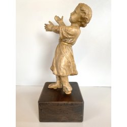 ANTICA SCULTURA TERRACOTTA GESU' BAMBINO BENEDICENTE BASE LEGNO MANCANZE '700