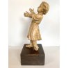 ANTICA SCULTURA TERRACOTTA GESU' BAMBINO BENEDICENTE BASE LEGNO MANCANZE '700