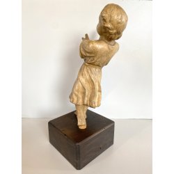 ANTICA SCULTURA TERRACOTTA GESU' BAMBINO BENEDICENTE BASE LEGNO MANCANZE '700