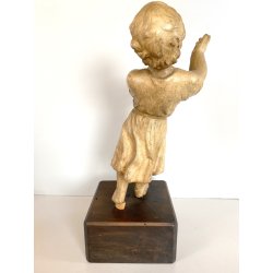ANTICA SCULTURA TERRACOTTA GESU' BAMBINO BENEDICENTE BASE LEGNO MANCANZE '700