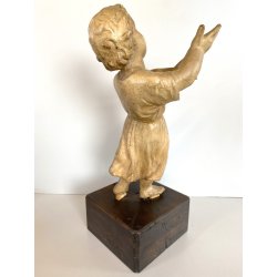 ANTICA SCULTURA TERRACOTTA GESU' BAMBINO BENEDICENTE BASE LEGNO MANCANZE '700