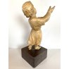 ANTICA SCULTURA TERRACOTTA GESU' BAMBINO BENEDICENTE BASE LEGNO MANCANZE '700