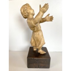 ANTICA SCULTURA TERRACOTTA GESU' BAMBINO BENEDICENTE BASE LEGNO MANCANZE '700