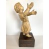 ANTICA SCULTURA TERRACOTTA GESU' BAMBINO BENEDICENTE BASE LEGNO MANCANZE '700