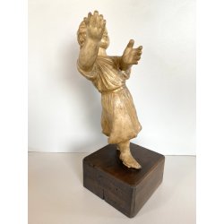 ANTICA SCULTURA TERRACOTTA GESU' BAMBINO BENEDICENTE BASE LEGNO MANCANZE '700