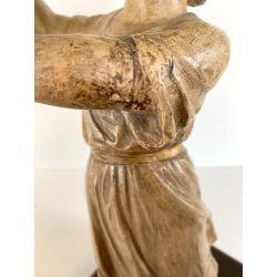 ANTICA SCULTURA TERRACOTTA GESU' BAMBINO BENEDICENTE BASE LEGNO MANCANZE '700