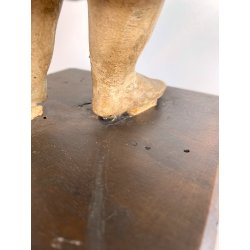 ANTICA SCULTURA TERRACOTTA GESU' BAMBINO BENEDICENTE BASE LEGNO MANCANZE '700