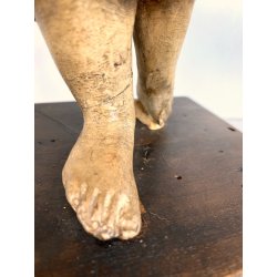 ANTICA SCULTURA TERRACOTTA GESU' BAMBINO BENEDICENTE BASE LEGNO MANCANZE '700