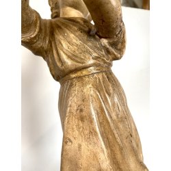 ANTICA SCULTURA TERRACOTTA GESU' BAMBINO BENEDICENTE BASE LEGNO MANCANZE '700