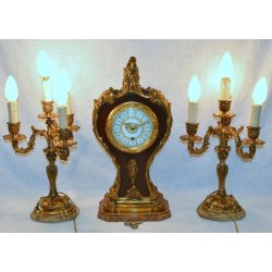 ANTICO TRITTICO Orologio Parigina 2 CANDELABRO epoca 1900 Bronzo Oro MARMO Old