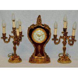 ANTICO TRITTICO Orologio Parigina 2 CANDELABRO epoca 1900 Bronzo Oro MARMO Old