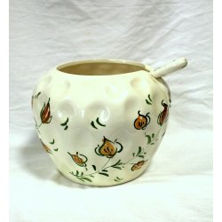 ANTICO VASO Ceramica INSALATIERA MACEDONIA CON CUCCHIAIO Sevres PRIMI '900 FIORI