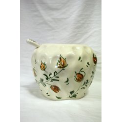 ANTICO VASO Ceramica INSALATIERA MACEDONIA CON CUCCHIAIO Sevres PRIMI '900 FIORI