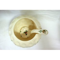 ANTICO VASO Ceramica INSALATIERA MACEDONIA CON CUCCHIAIO Sevres PRIMI '900 FIORI