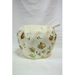 ANTICO VASO Ceramica INSALATIERA MACEDONIA CON CUCCHIAIO Sevres PRIMI '900 FIORI