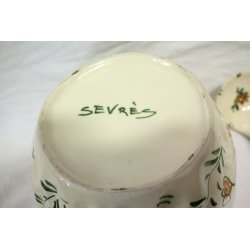 ANTICO VASO Ceramica INSALATIERA MACEDONIA CON CUCCHIAIO Sevres PRIMI '900 FIORI