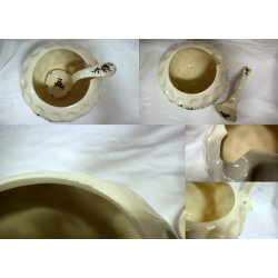 ANTICO VASO Ceramica INSALATIERA MACEDONIA CON CUCCHIAIO Sevres PRIMI '900 FIORI